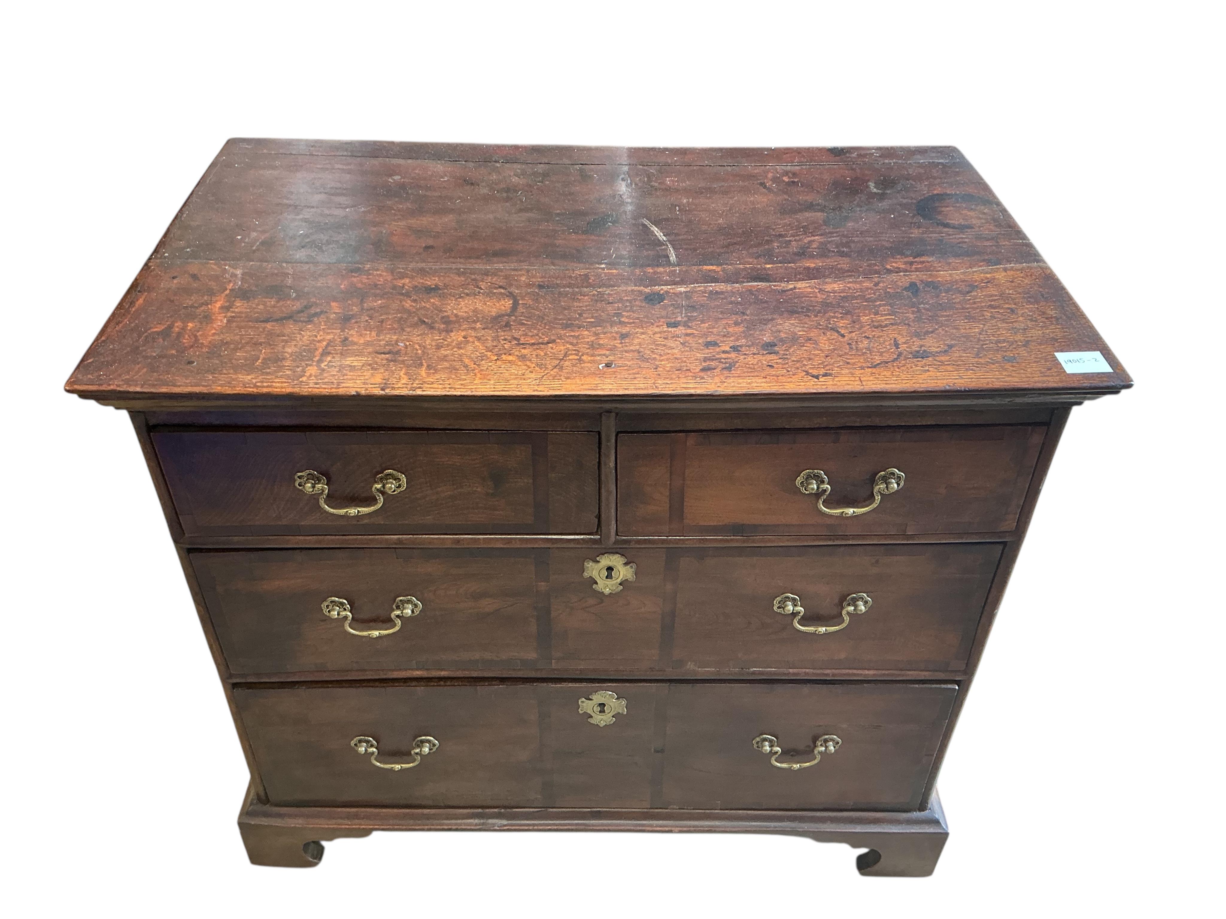 A small George III banded oak chest of four drawers, width 90cm, depth 53cm, height 78cm